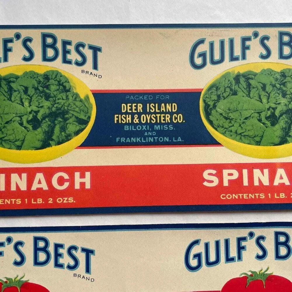 Gulf's Best Can Labels Lot of 5 Vintage Deer Island Fish & Oyster Co‎